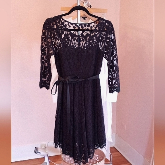 Free People Dress Black Lace Boho 'Queens Love' Mini Ribbon Waist - Picture 7 of 10